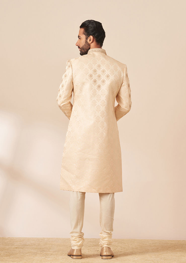 Twamev Men Faded Pink All Over Work Sherwani
