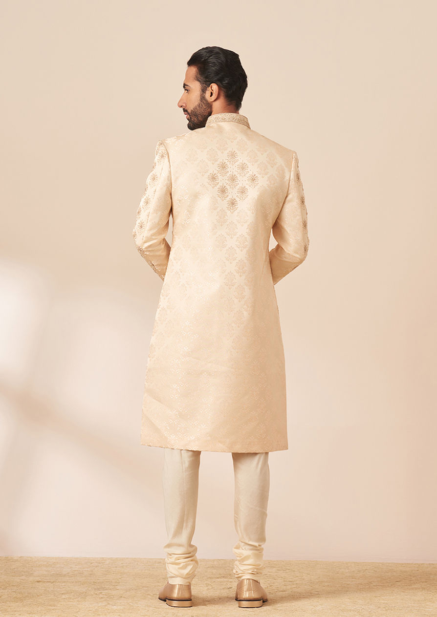 alt message - Twamev Men Faded Pink All Over Work Sherwani image number 2