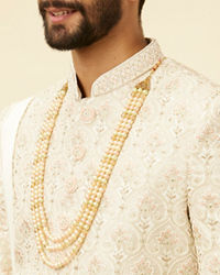 Twamev Men Warm White Sherwani with Embroidery & Zari Details