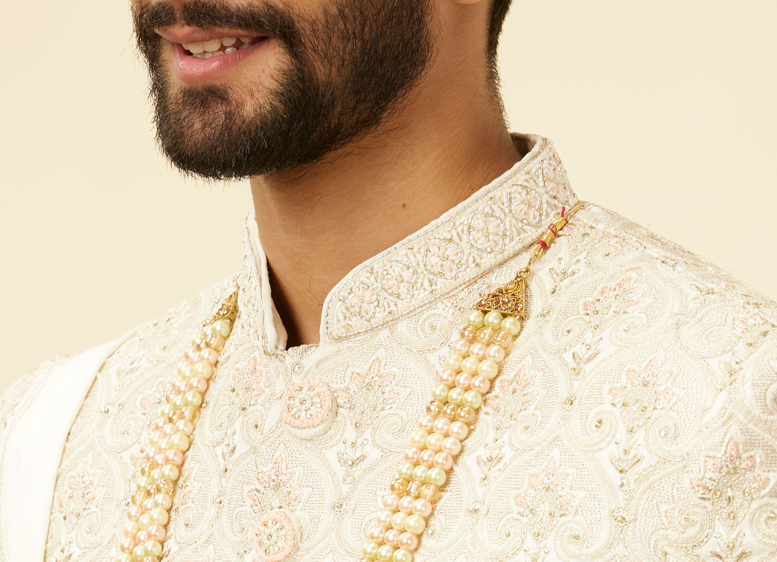 Twamev Men Warm White Sherwani with Embroidery & Zari Details