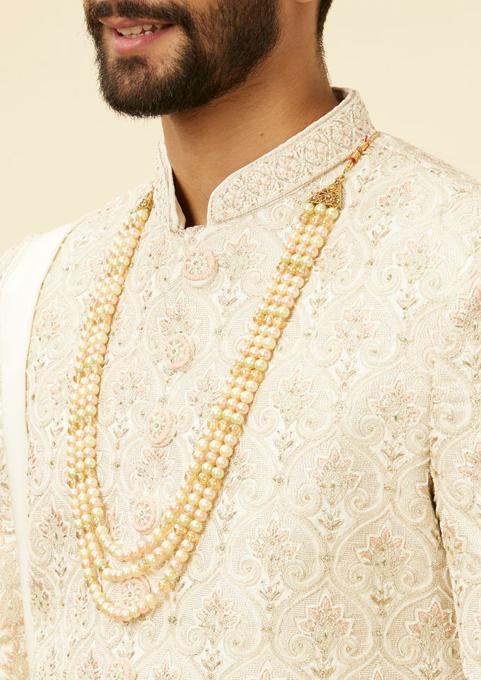 Twamev Men Warm White Sherwani with Embroidery & Zari Details