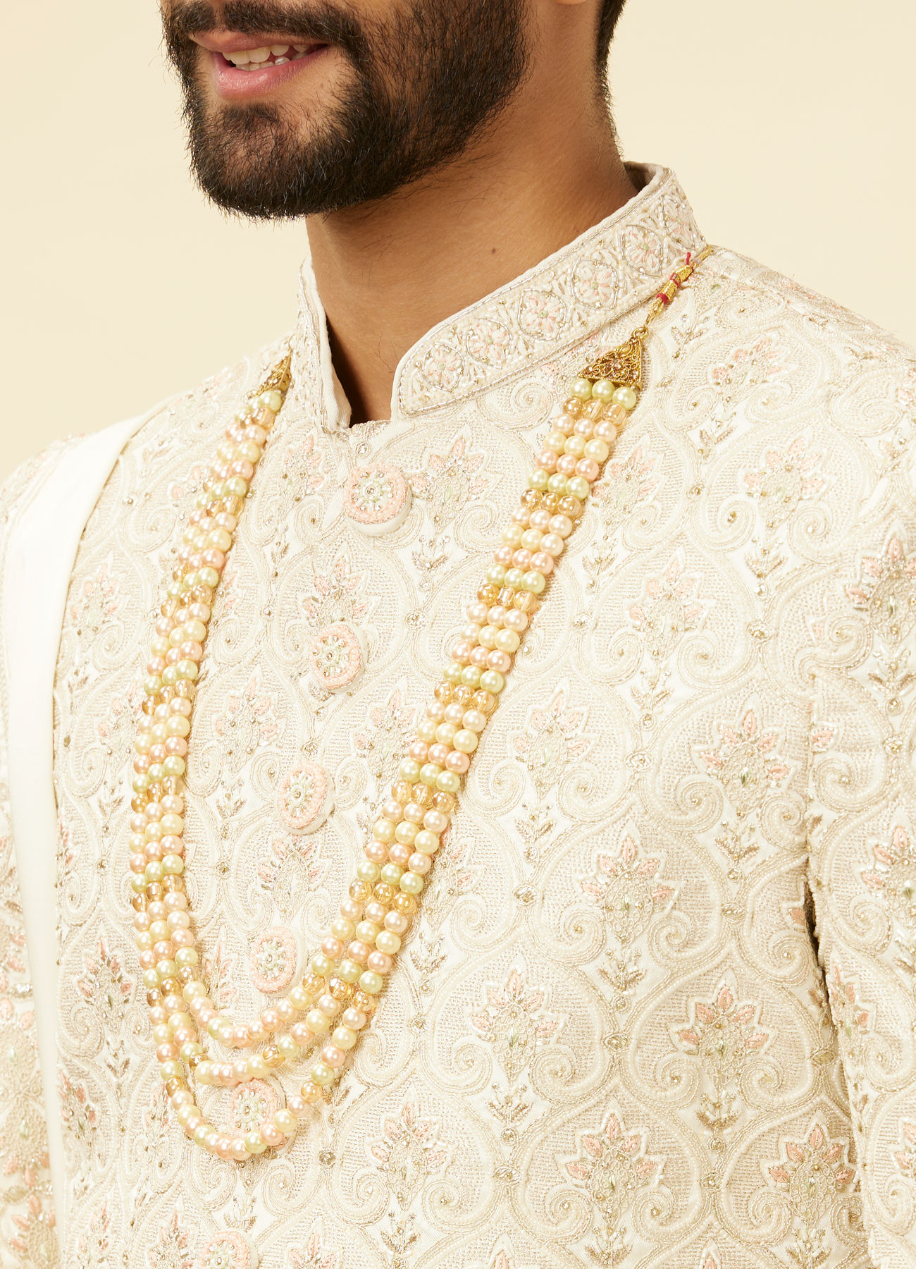 Twamev Men Warm White Sherwani with Embroidery & Zari Details