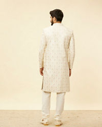 Twamev Men Warm White Sherwani with Embroidery & Zari Details