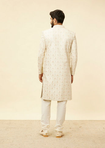 alt message - Twamev Men Warm White Sherwani with Embroidery & Zari Details image number 3