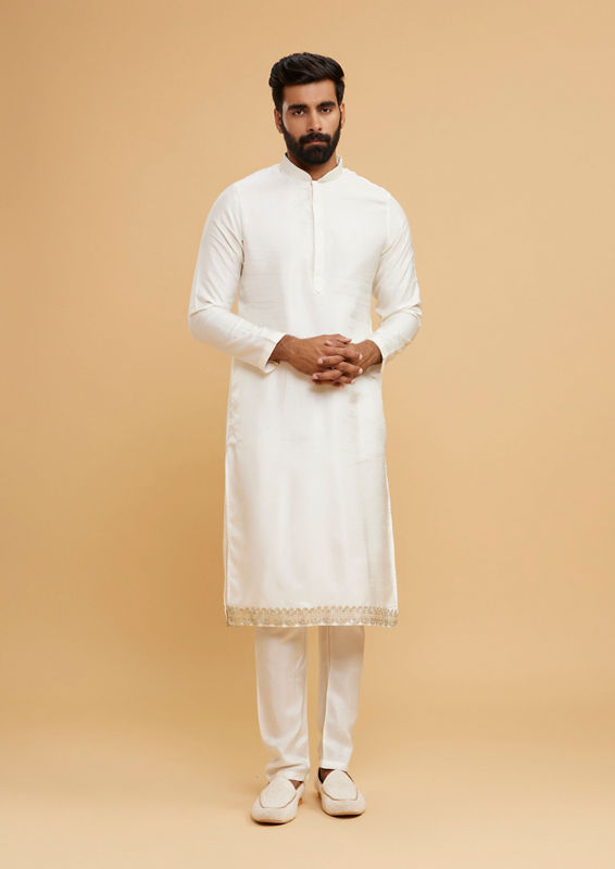 Twamev Men Ivory Silk Tonal Aari Embroidered Sherwani