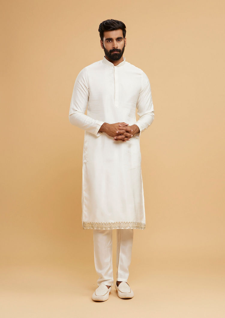Twamev Men Ivory Silk Tonal Aari Embroidered Sherwani