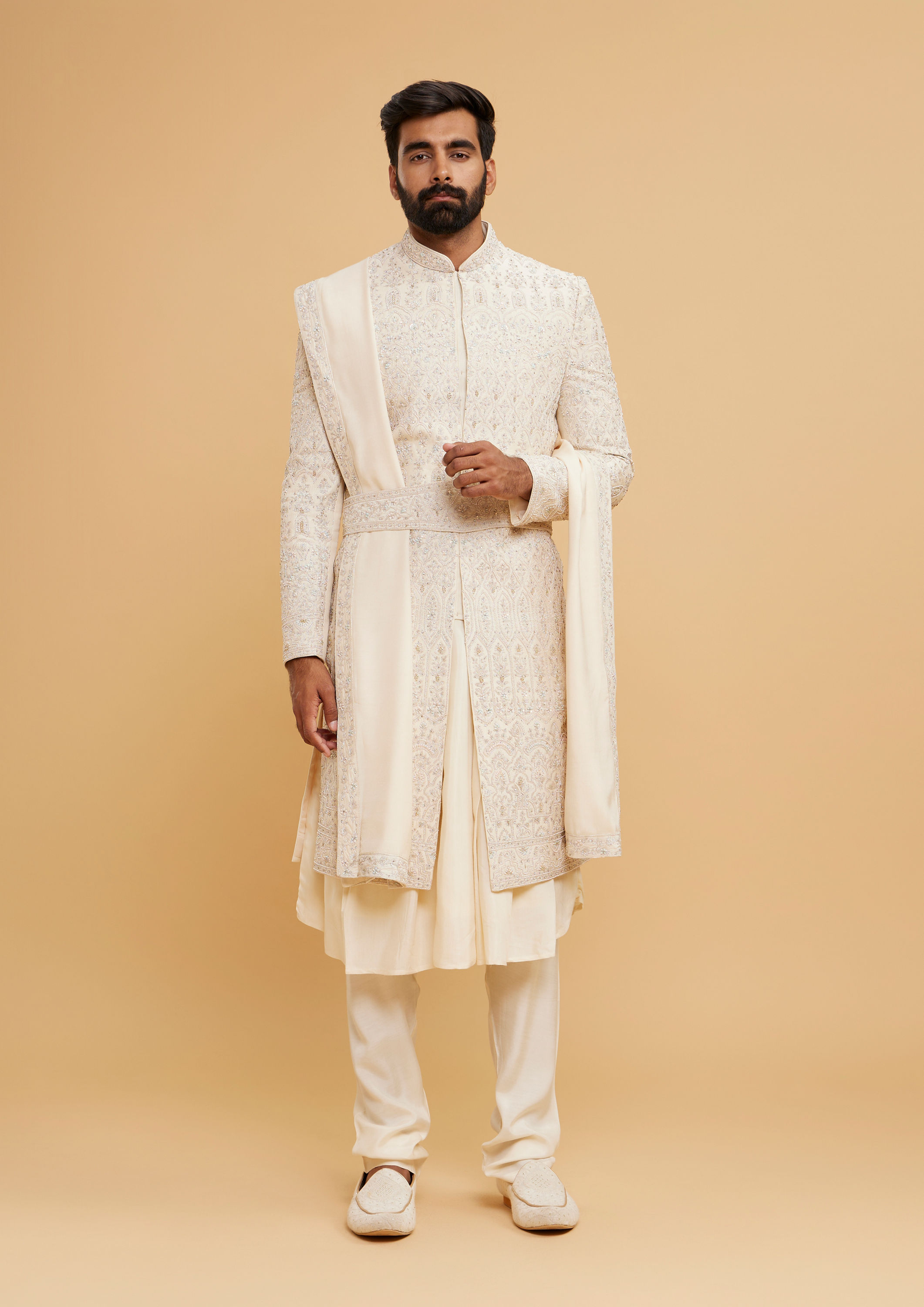 Twamev Men Regal Elegance Cream Sherwani