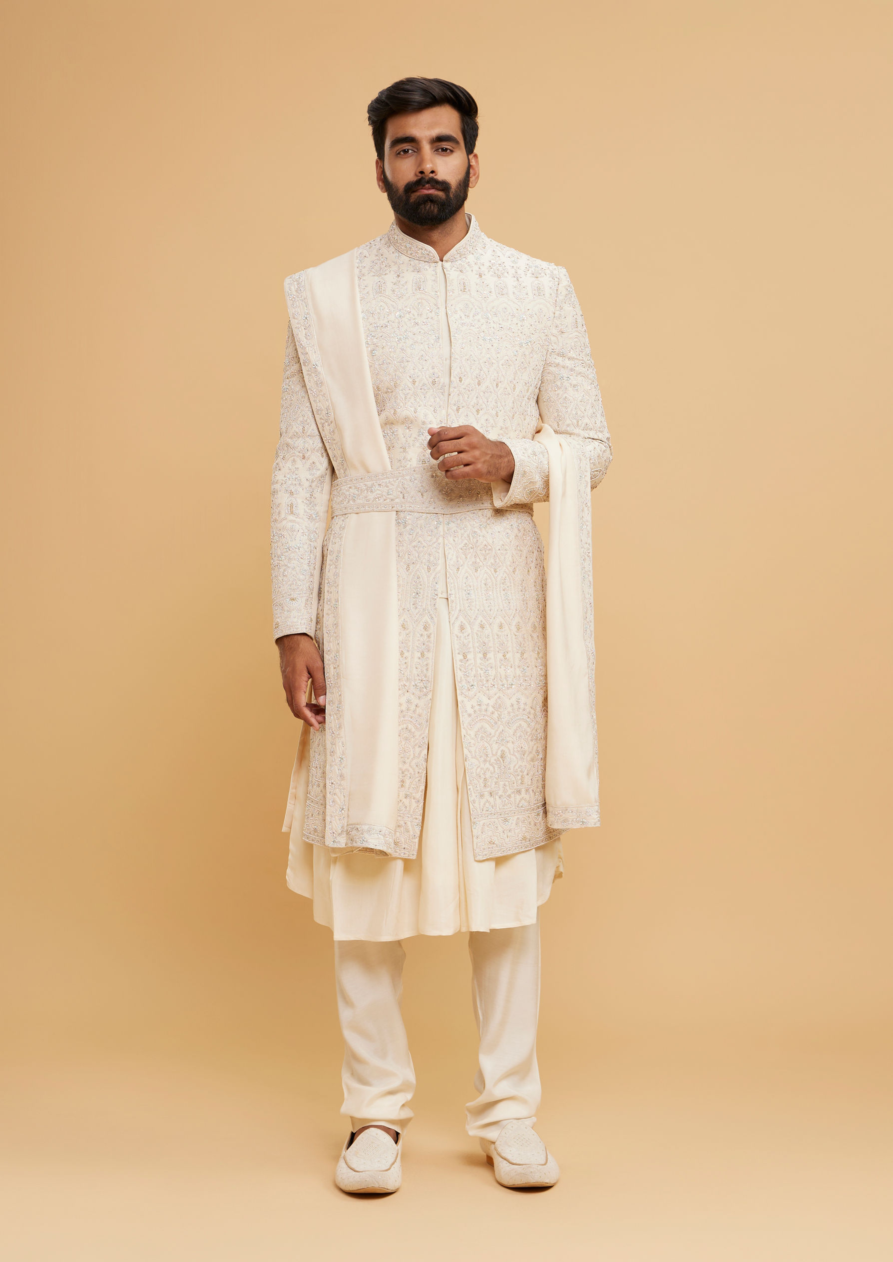 Twamev Men Regal Elegance Cream Sherwani