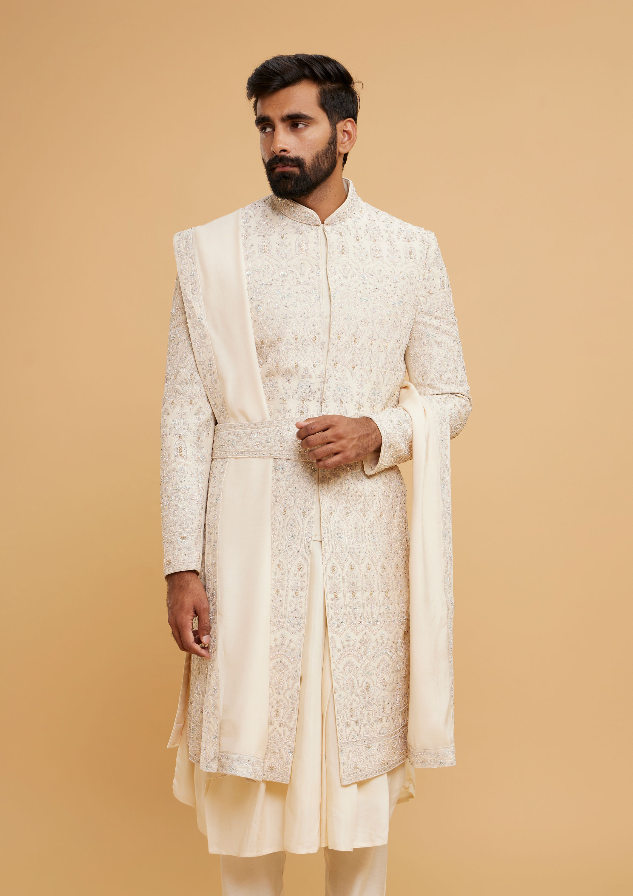 Twamev Men Regal Elegance Cream Sherwani