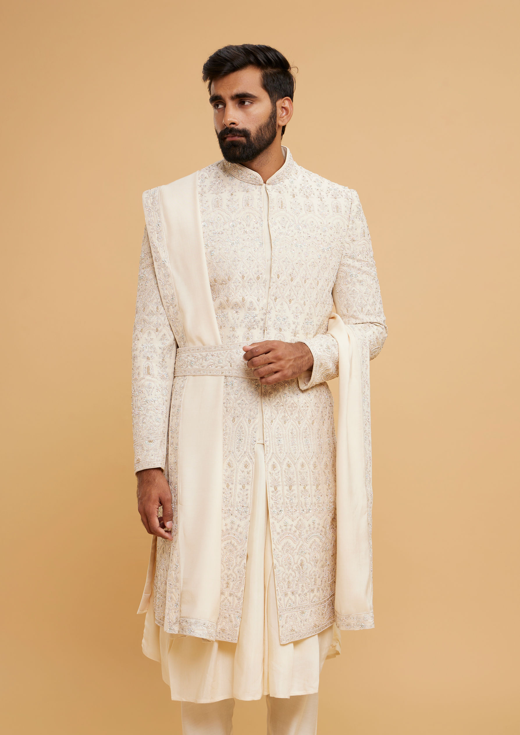 Twamev Men Regal Elegance Cream Sherwani