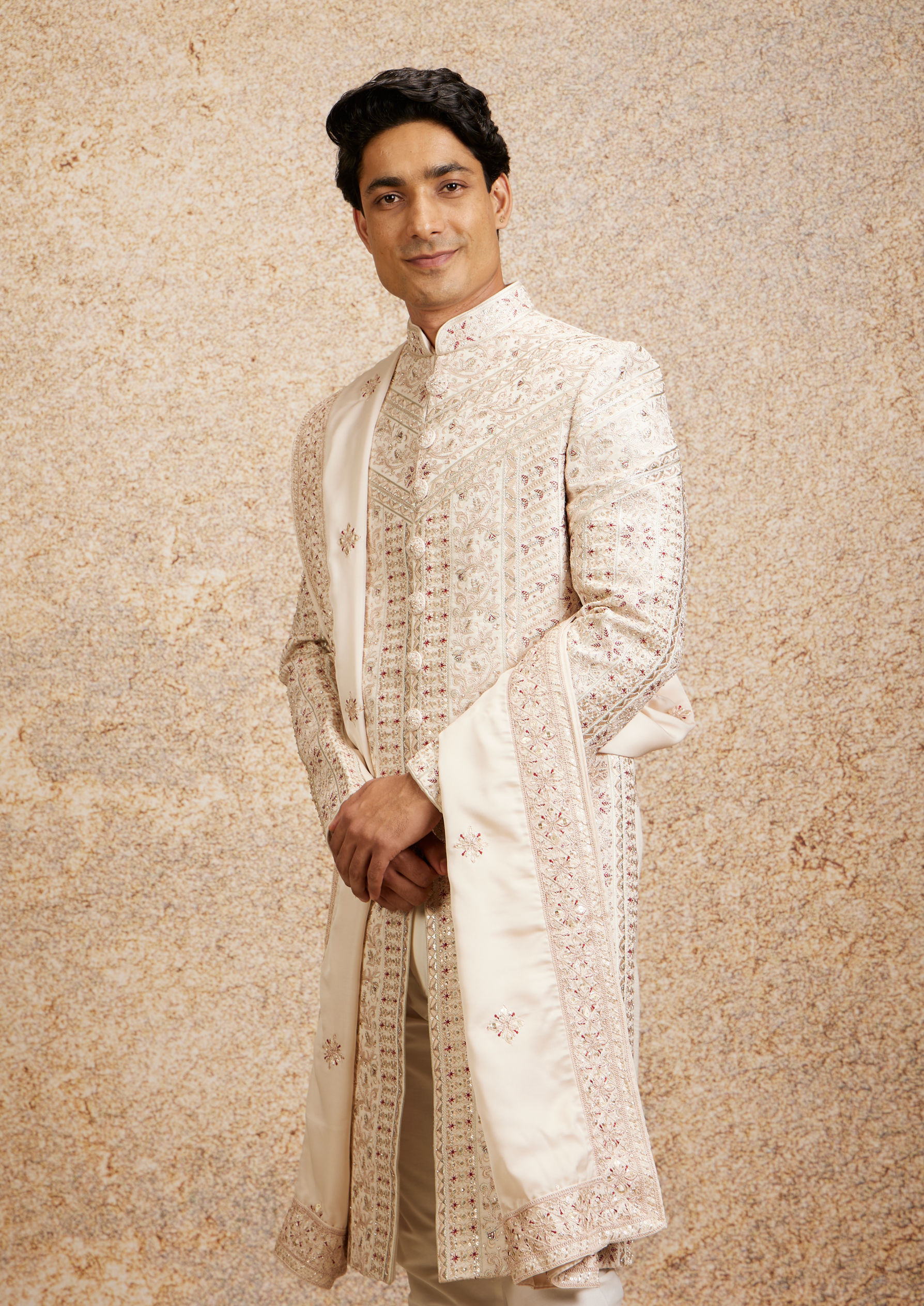 Twamev Men Stunning Cream Sherwani