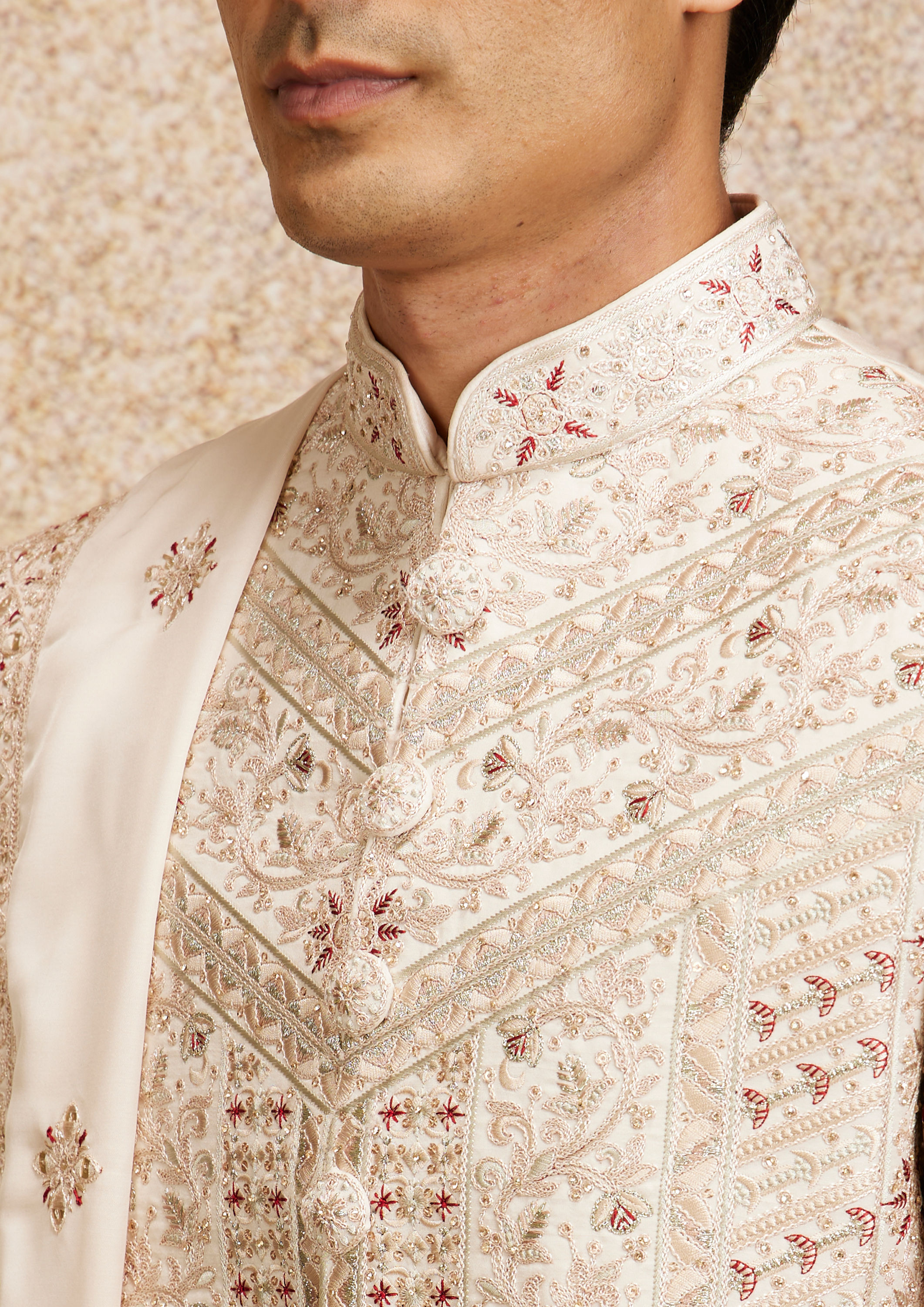 alt message - Twamev Men Stunning Cream Sherwani image number 1