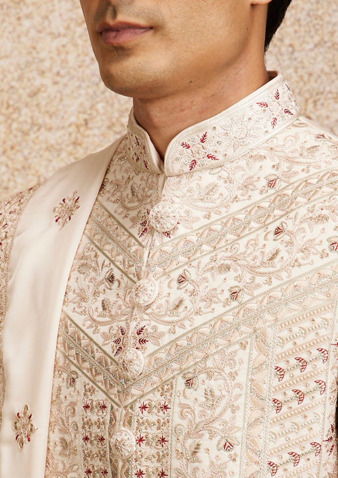 alt message - Twamev Men Stunning Cream Sherwani image number 1