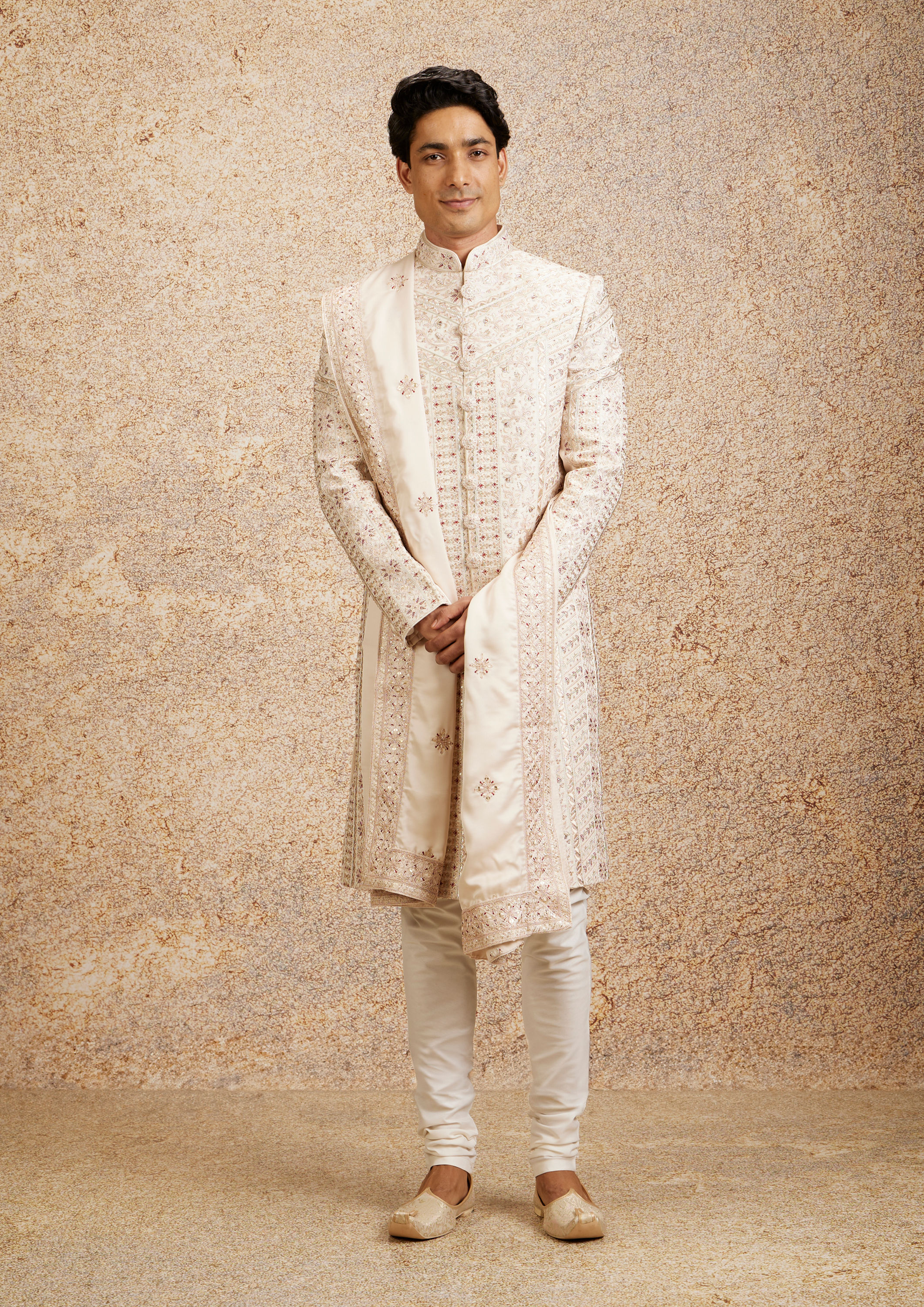 alt message - Twamev Men Stunning Cream Sherwani image number 2