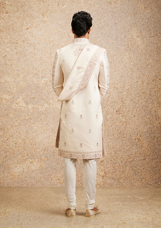 alt message - Twamev Men Stunning Cream Sherwani image number 3