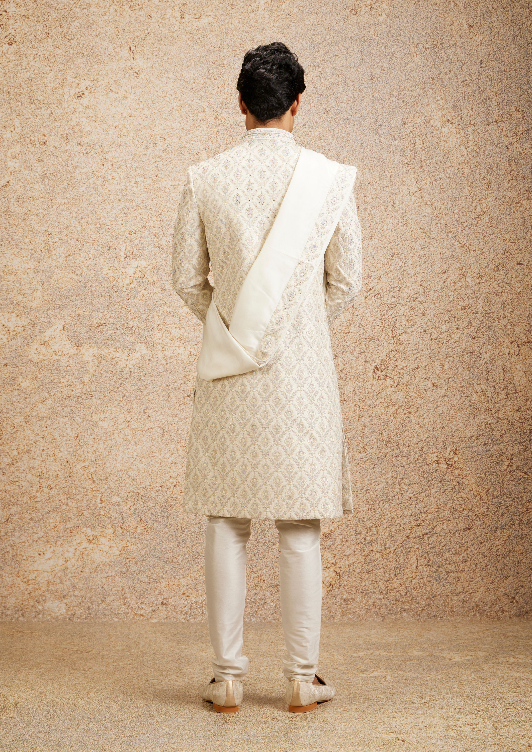 Twamev Men Regal Cream Embellished Sherwani
