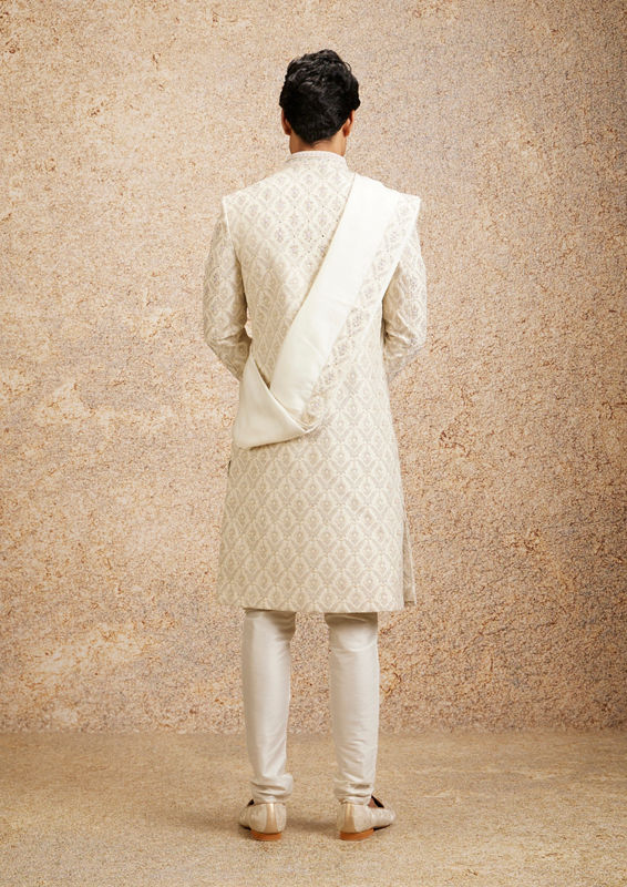 Twamev Men Regal Cream Embellished Sherwani