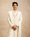 Cream Imperial Jaal Patterned Sherwani Set