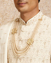 Twamev Men Cream Imperial Jaal Patterned Sherwani Set