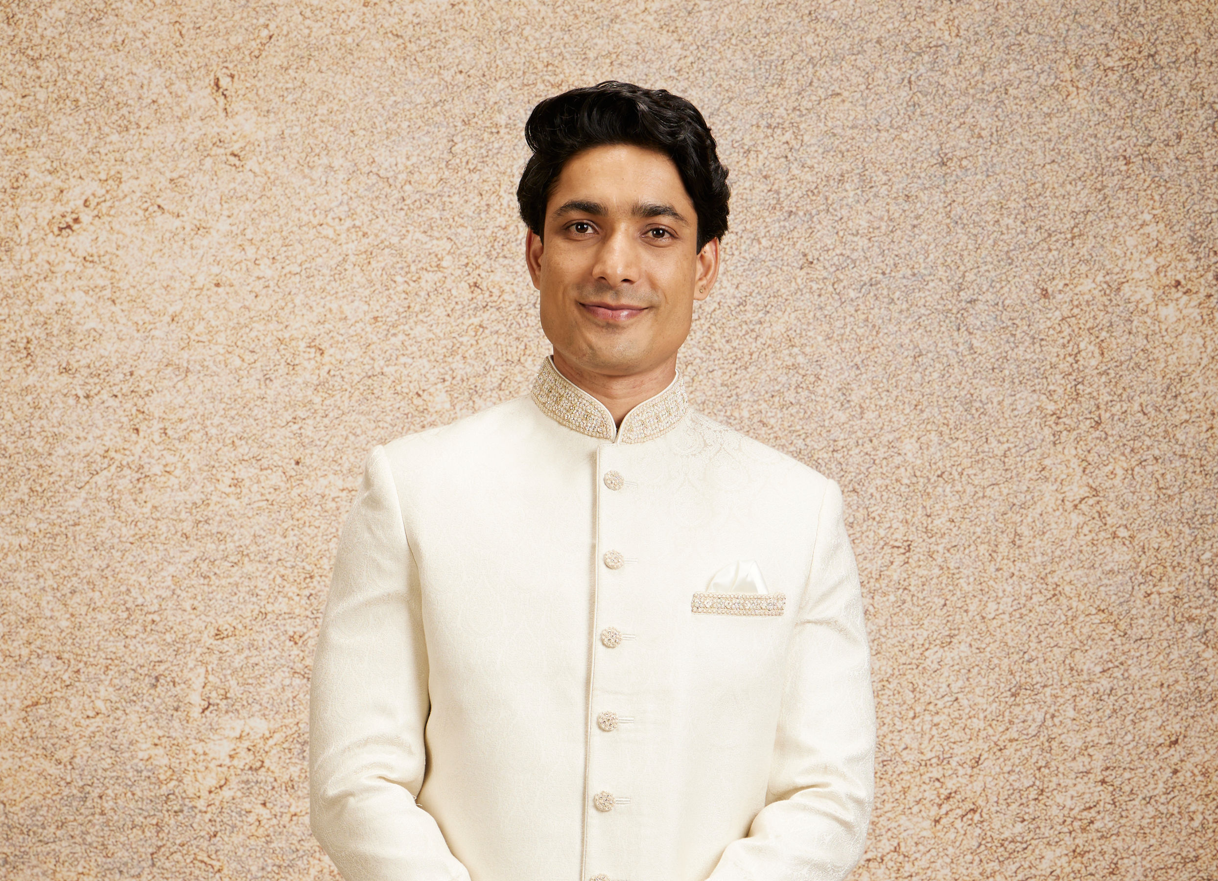 Twamev Men Cream Colored Elegance Sherwani