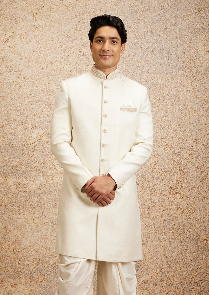 Twamev Men Cream Colored Elegance Sherwani