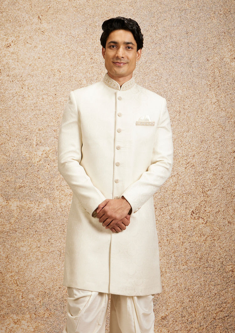 Twamev Men Cream Colored Elegance Sherwani