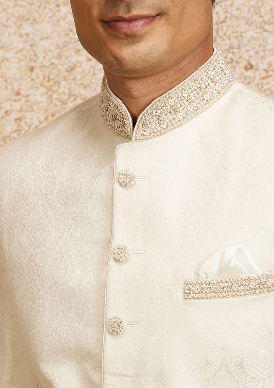 Twamev Men Cream Colored Elegance Sherwani