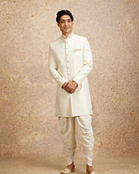 Twamev Men Cream Colored Elegance Sherwani