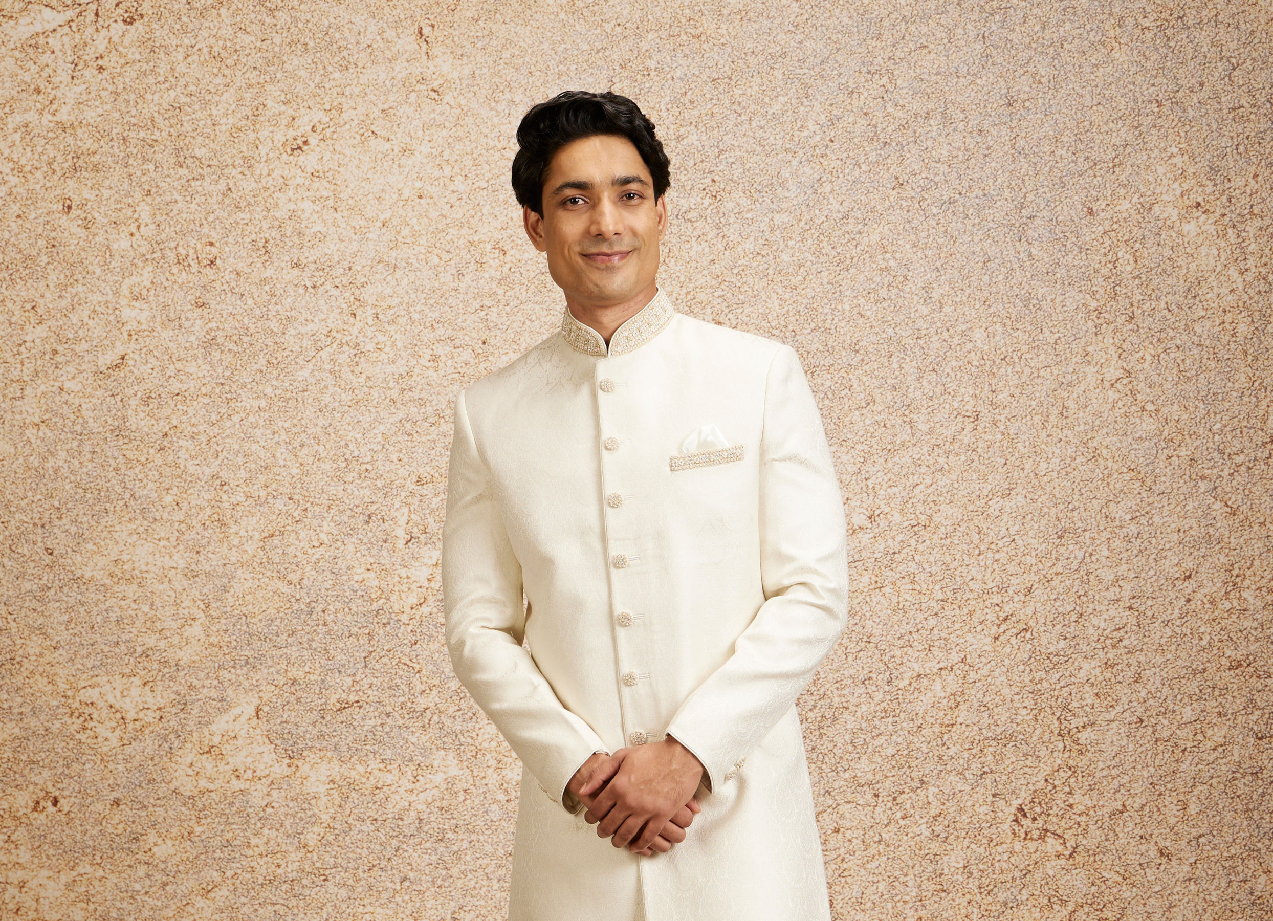 Twamev Men Cream Colored Elegance Sherwani