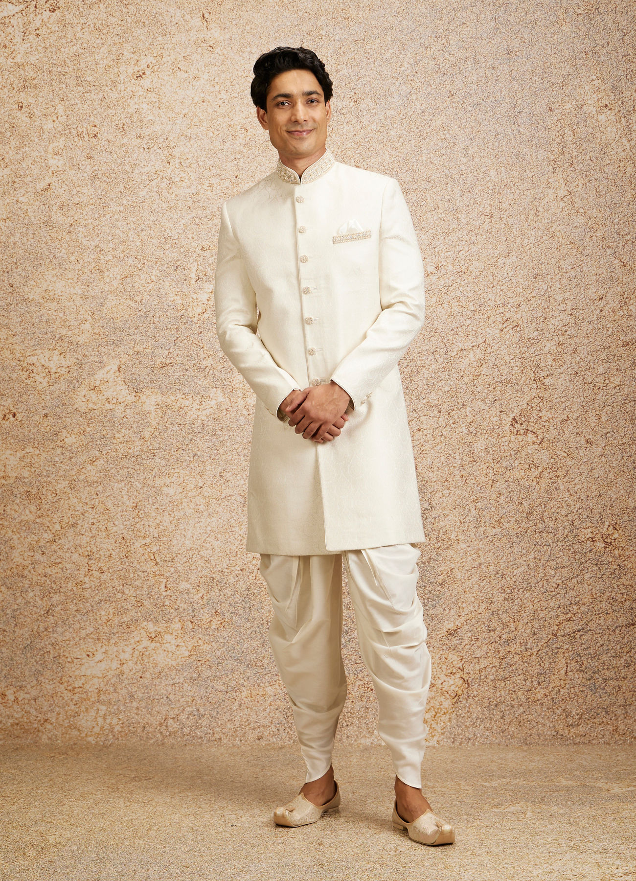 Twamev Men Cream Colored Elegance Sherwani