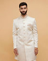 Cream Silk Jacquard Zari Embroidered Dhoti Sherwani