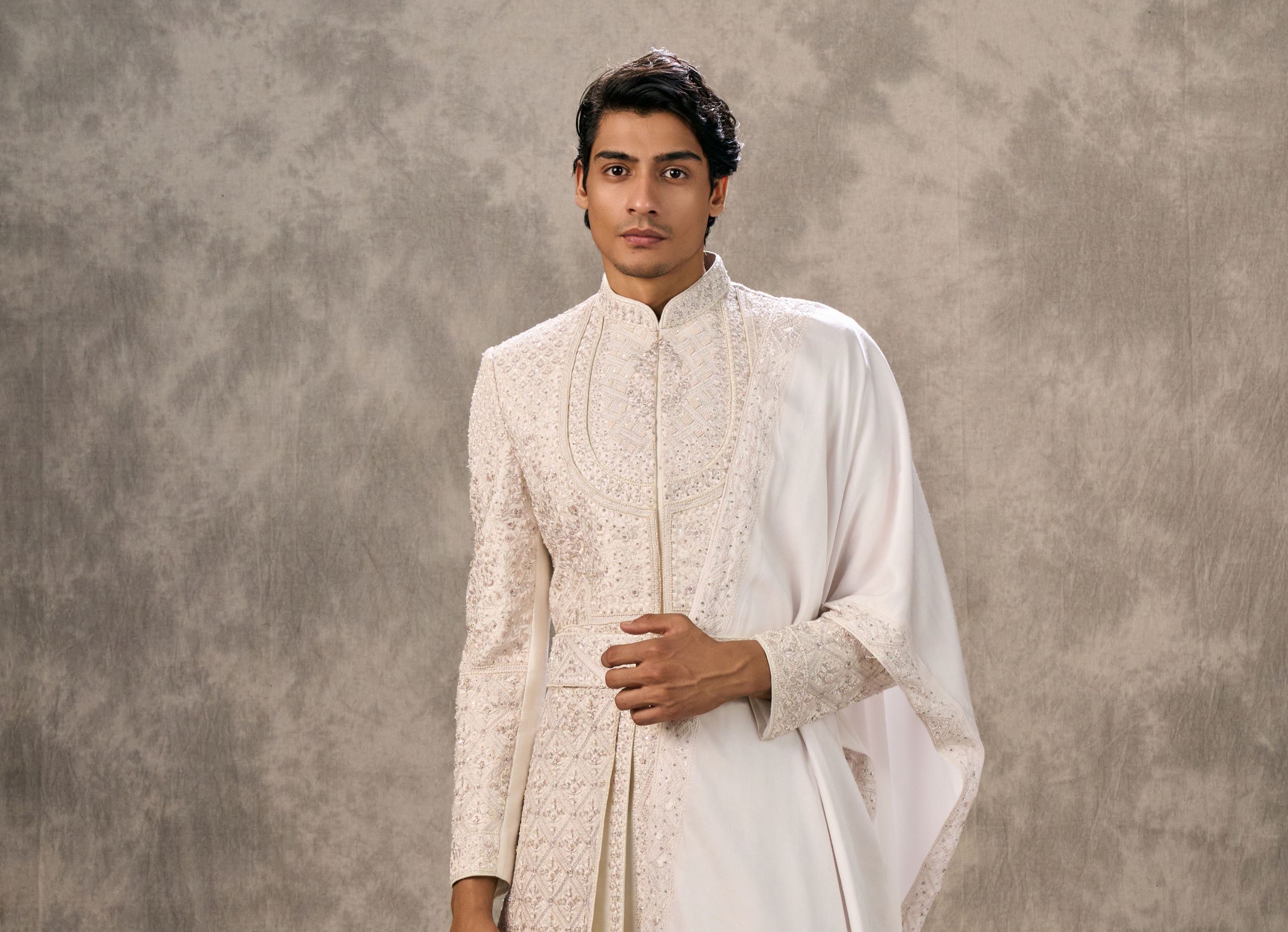 Twamev Men Elegant Cream Sherwani