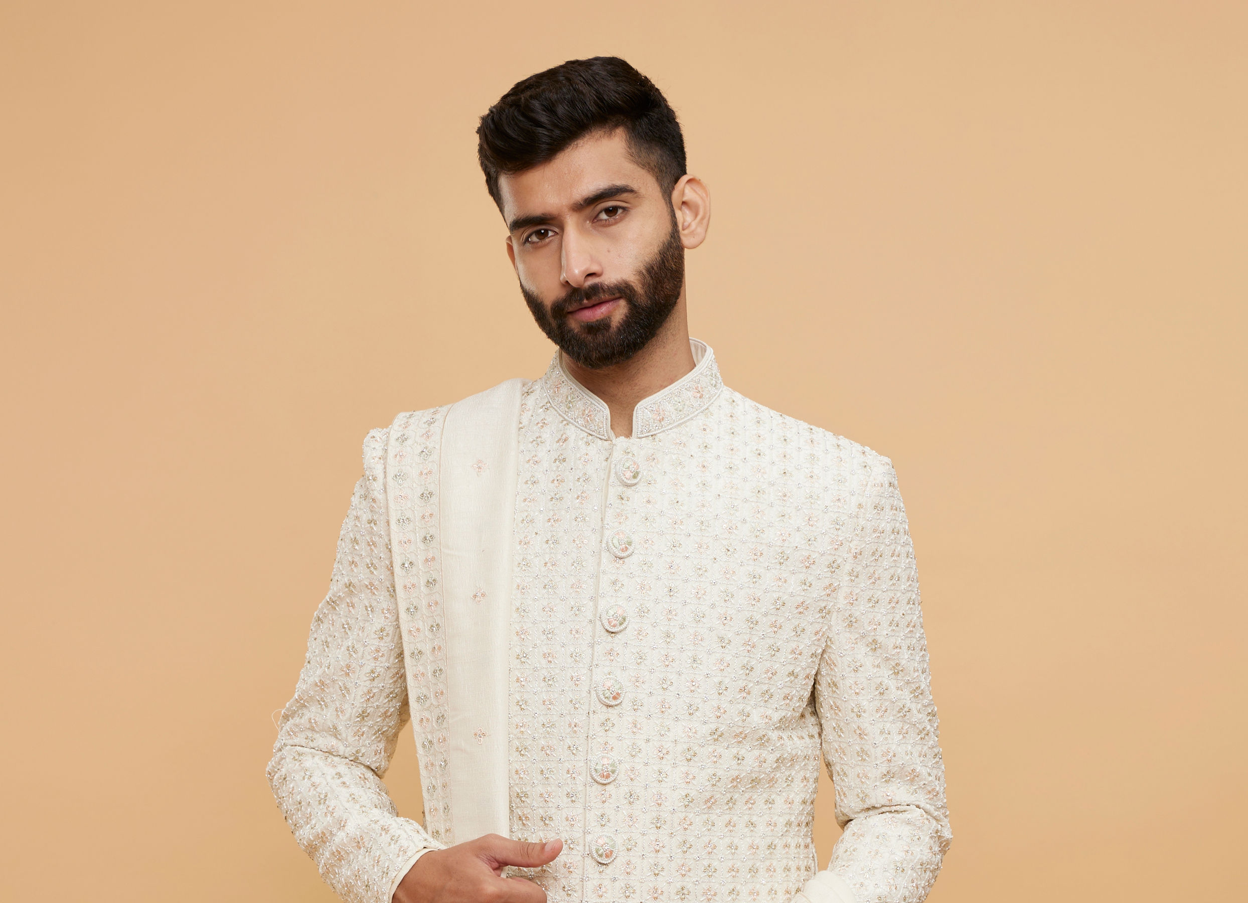 Twamev Men Cream Elegance Sherwani