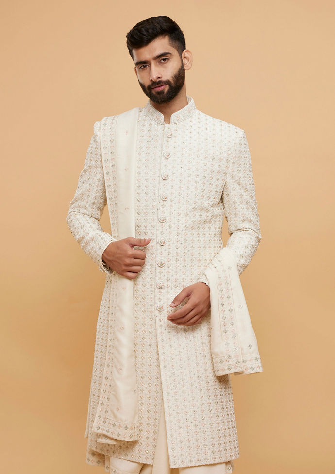 Twamev Men Cream Elegance Sherwani