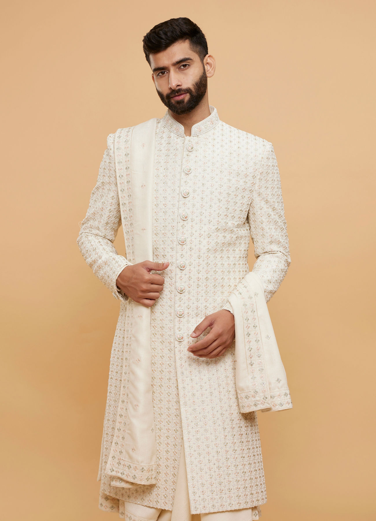 Twamev Men Cream Elegance Sherwani