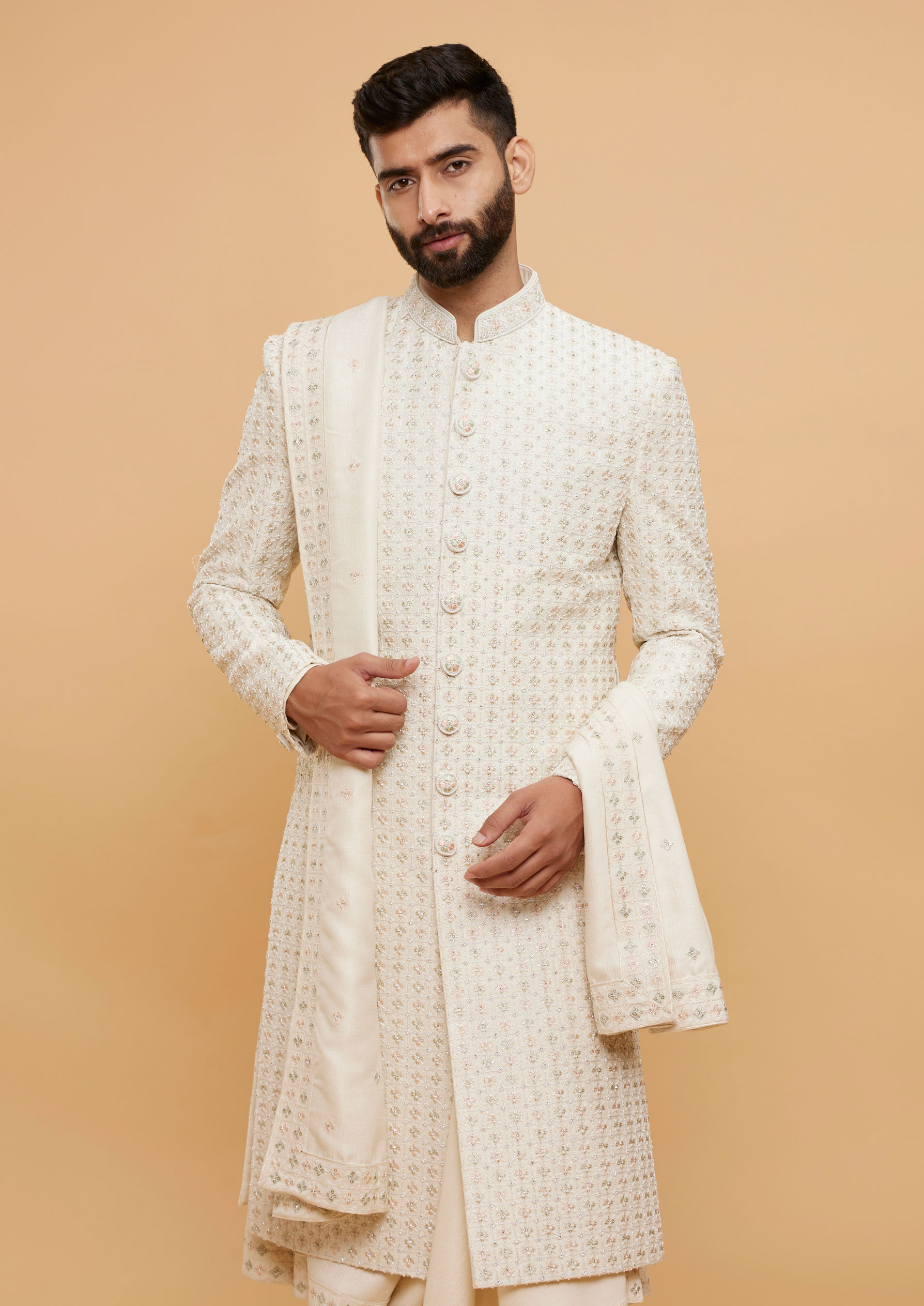 Twamev Men Cream Elegance Sherwani