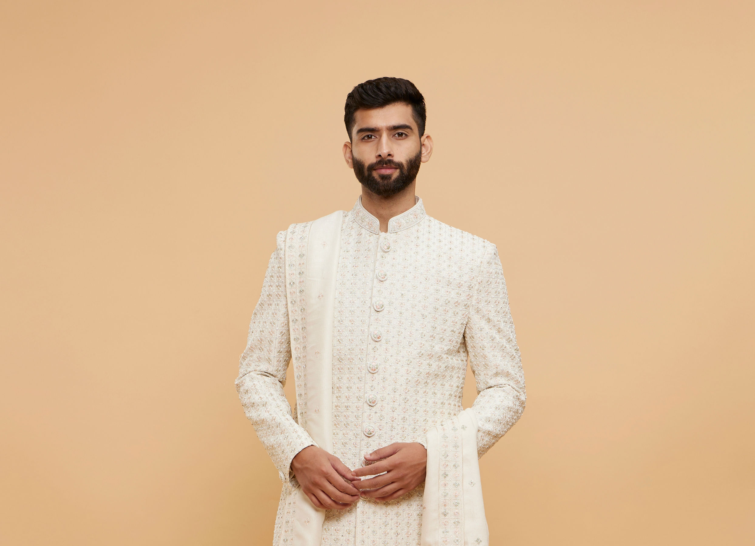 Twamev Men Cream Elegance Sherwani
