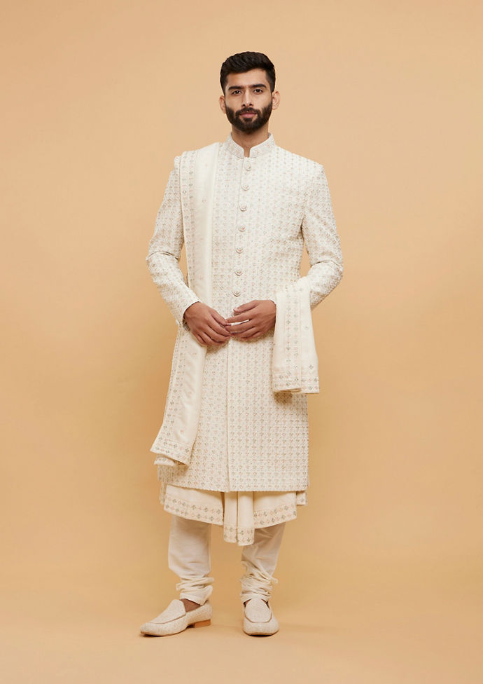 Twamev Men Cream Elegance Sherwani