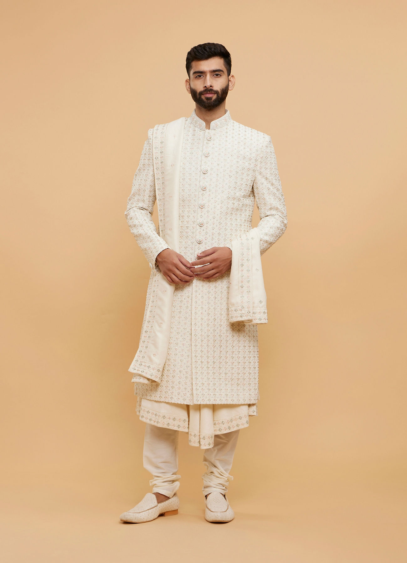 Twamev Men Cream Elegance Sherwani