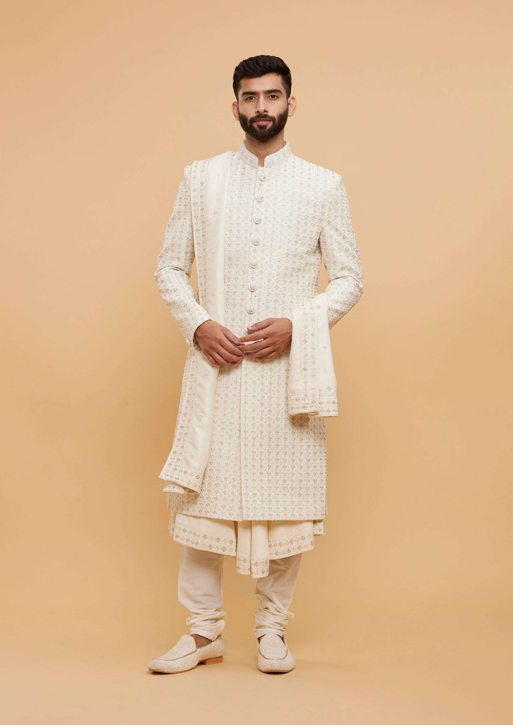 Twamev Men Cream Elegance Sherwani