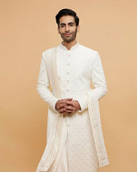 Twamev Men Ivory Silk Thread Embroidered Sherwani