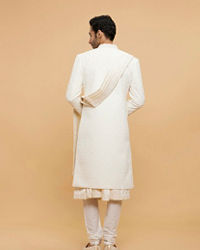 Twamev Men Ivory Silk Thread Embroidered Sherwani