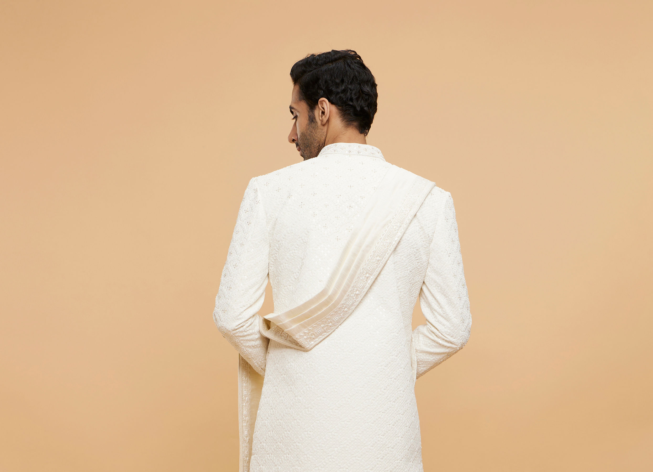 Twamev Men Ivory Silk Thread Embroidered Sherwani