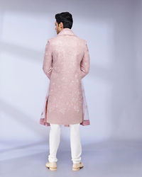 Twamev Men Dusty Pink Bel Buti Patterned Sherwani Set