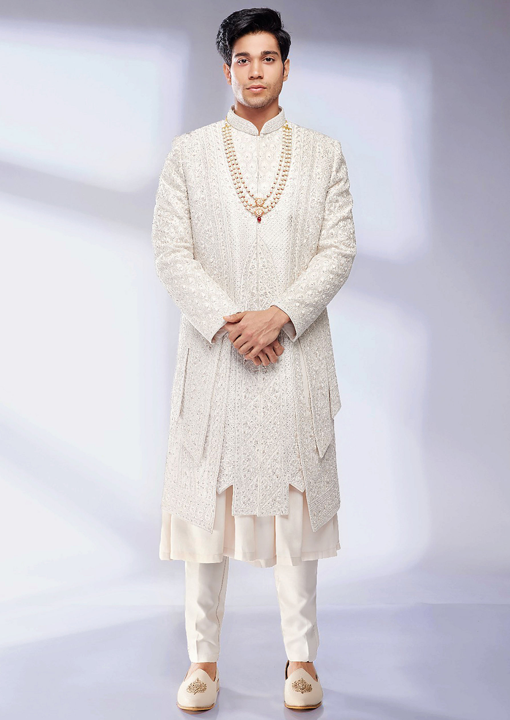 Twamev Men Elegant Cream Sherwani Ensemble