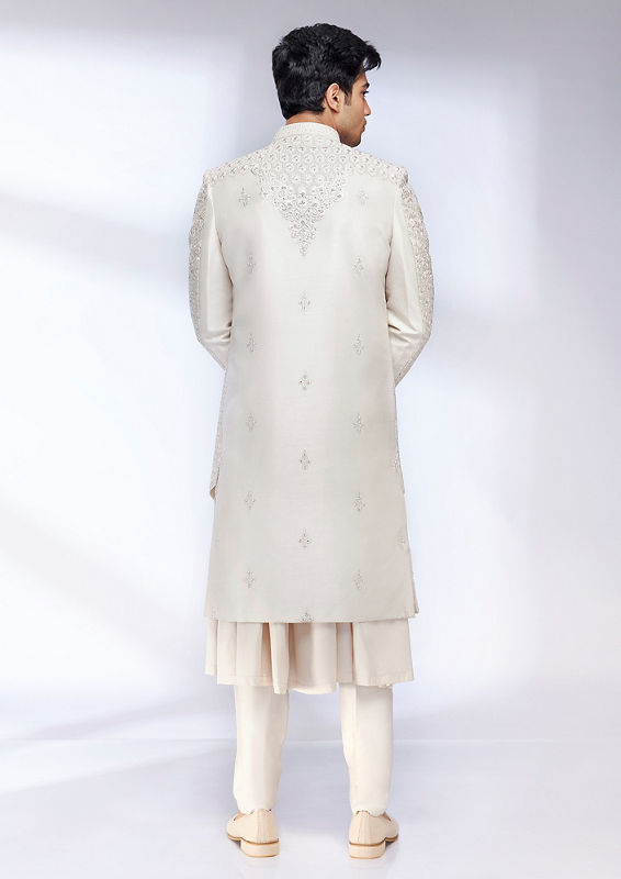 alt message - Twamev Men Elegant Cream Sherwani Ensemble image number 3