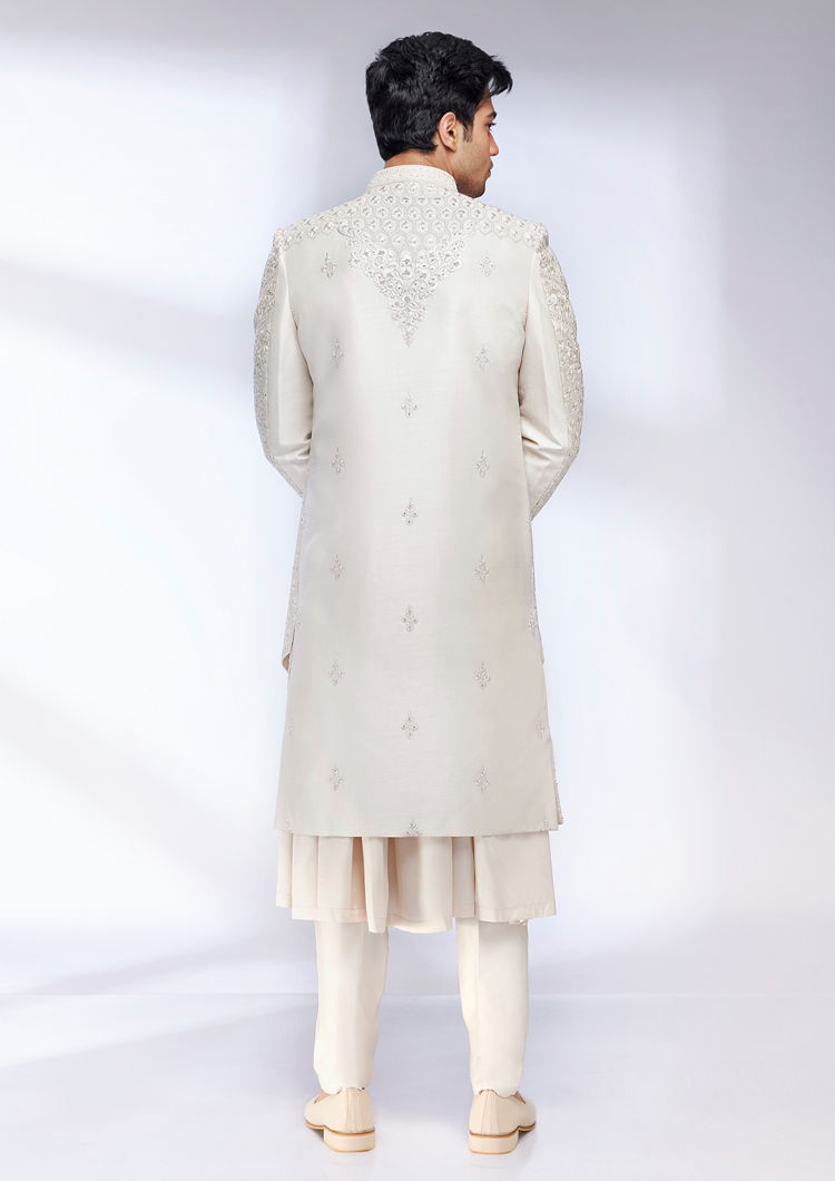 Twamev Men Elegant Cream Sherwani Ensemble