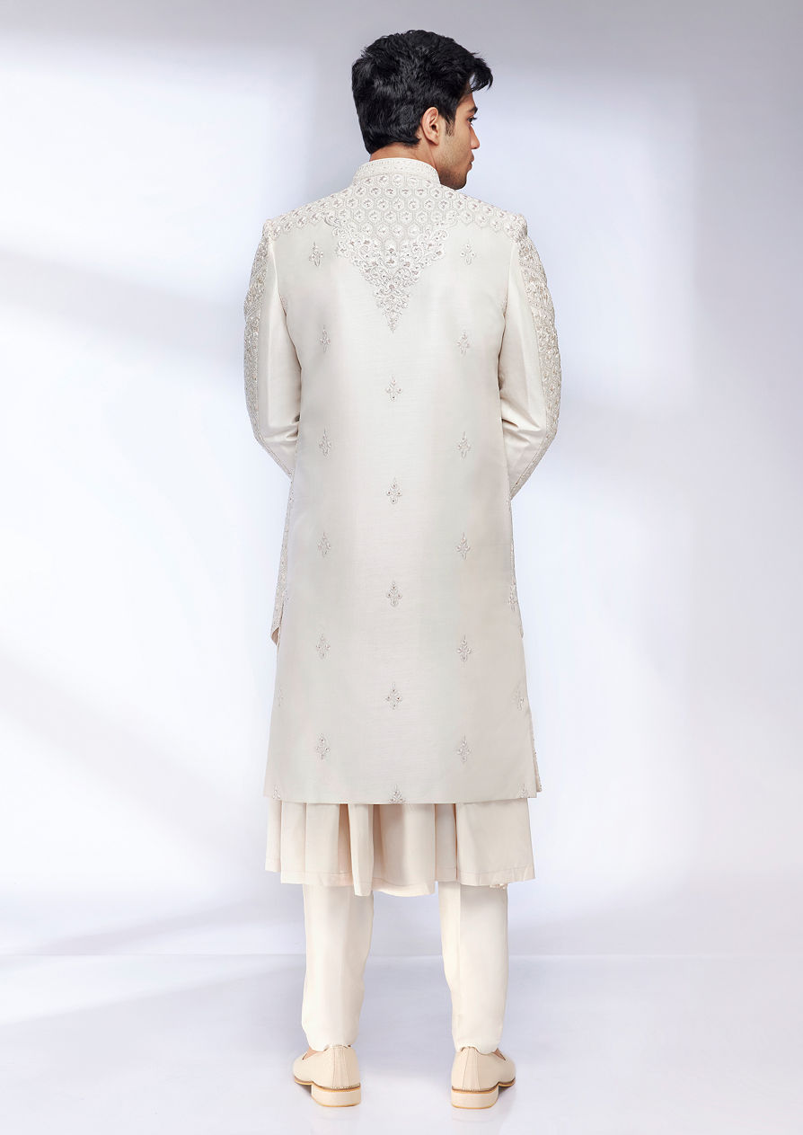 alt message - Twamev Men Elegant Cream Sherwani Ensemble image number 3