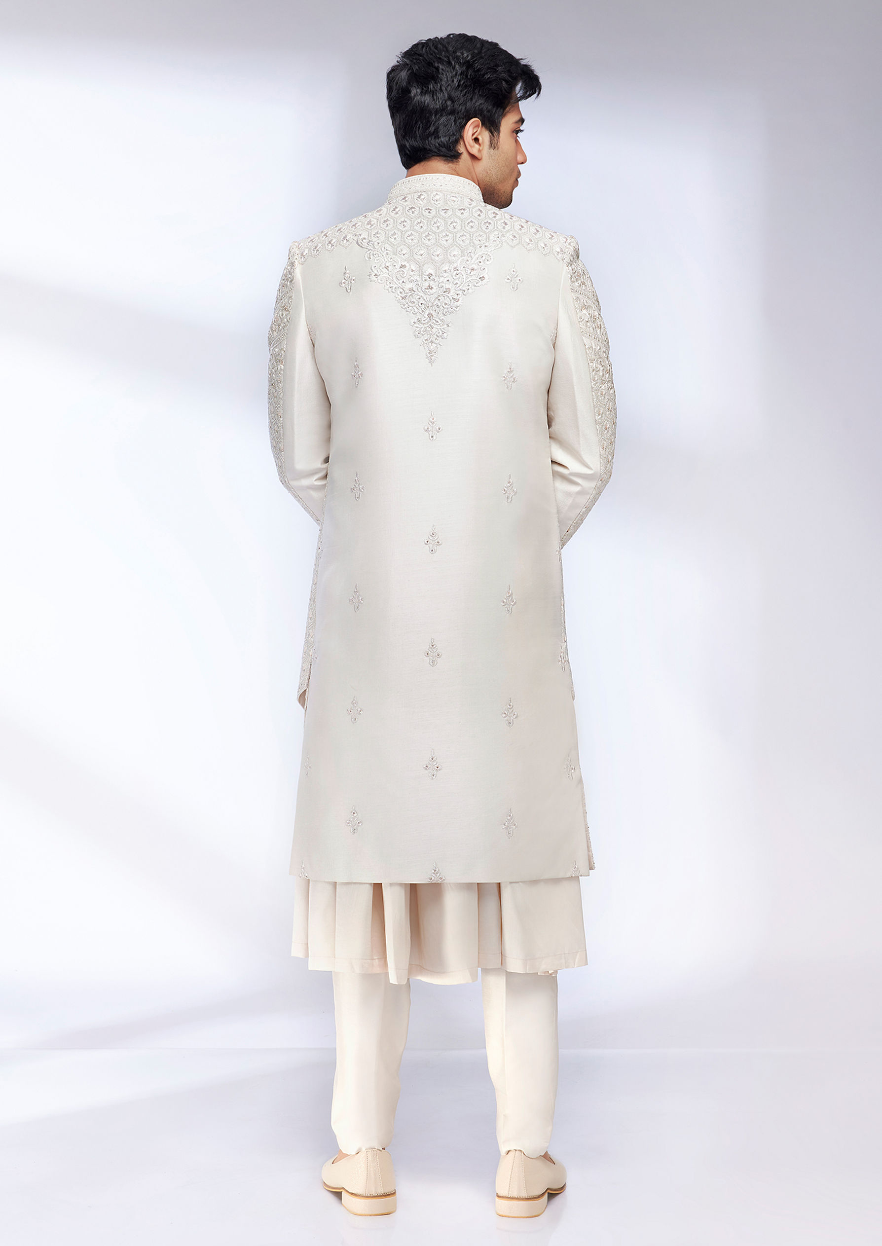 Twamev Men Elegant Cream Sherwani Ensemble