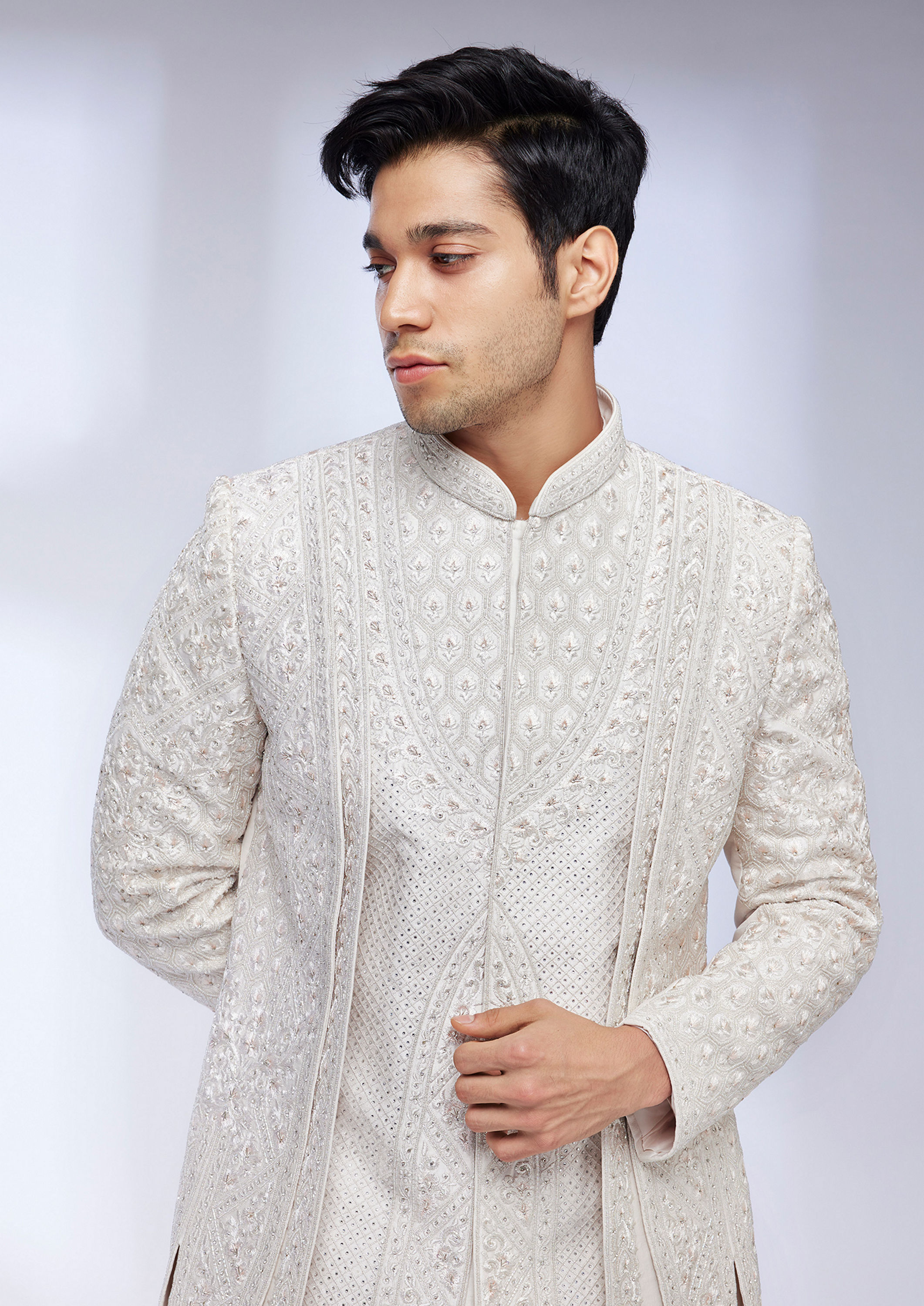 Twamev Men Elegant Cream Sherwani Ensemble